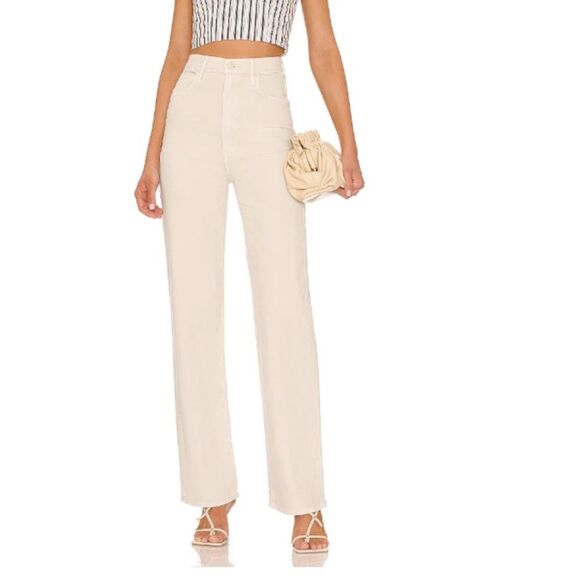 Mother Denim High Waisted Tunnel Vision Sneak Jeans Ivory Cream Stretch Jeans - Picture 1 of 7